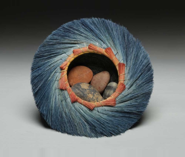coral rimmed blue nest basket